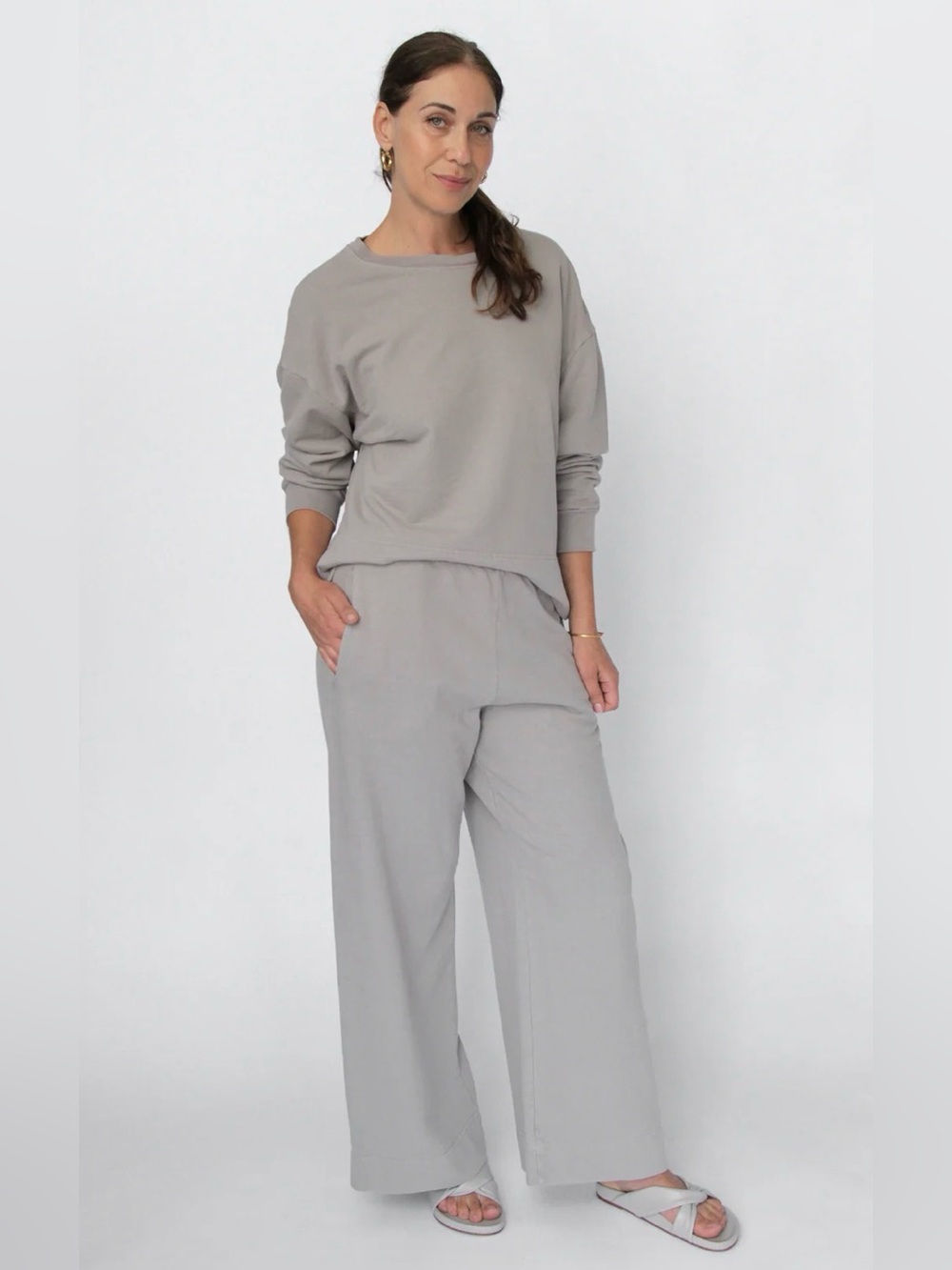 Laszlo NWOT MILLIE SWEATPANTS Wide-Leg Lounge Pants Silver Mist Size L